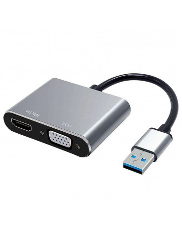 Adaptateur USB 3.0 HEDEN USB 3.0 male / HDMI F + VGA F HDMI 4k/30HZ, VGA 1920*10