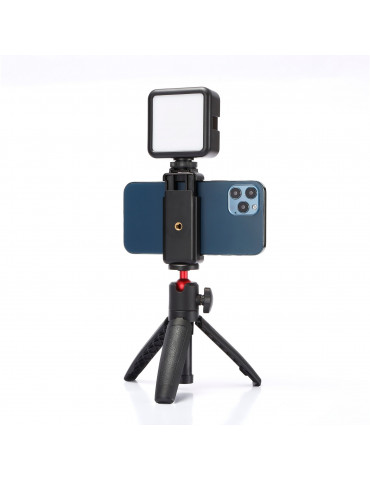 kit Vlog pour smartphone trépied hauteur reglable, incl+orie lumière LED, batter