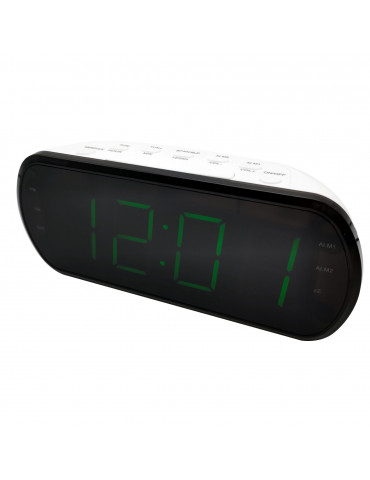 Radio réveil grand affichage FM , Dual alarme, led vert 1 port USB intégré pour