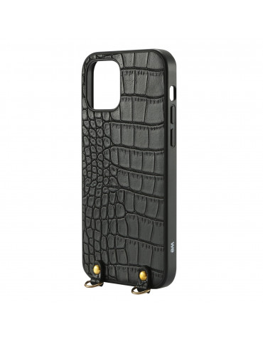 We Coque de protection AVEC TOUR DE COU APPLE IPHONE 12 Noir: Design effet croco