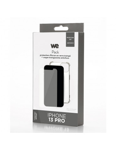 WE PACK verre trempé et coque de protection transparente IPHONE 13 PRO: 1 Verre