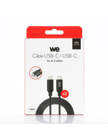 WE Lot de 2 c bles USB-C/USB-C - 1,50m - USB 3.2 gen 1 - Charge 3A - Transferts