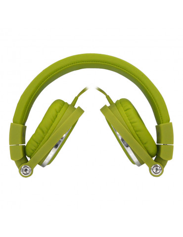 Casque filaire vert avec micro c ble 1.50m arceau réglable effect peau de p che