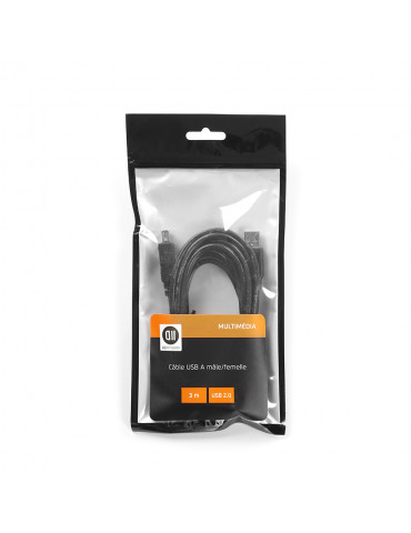 Rallonge USB 2.0 A m le/femelle c ble noir – 3m vendu en SACHET