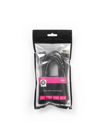 Rallonge HDMI m le/femelle 3m noir, plaqué or, 4K, AWG 30 vendu en SACHET