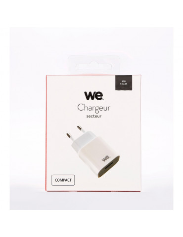Chargeur secteur 1 USB 2.4A  12W, coloris blanc
